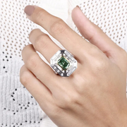 Double Halo Green Radiant Cut Engagement Ring - Minimal Carbon