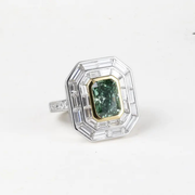 Double Halo Green Radiant Cut Engagement Ring - Minimal Carbon