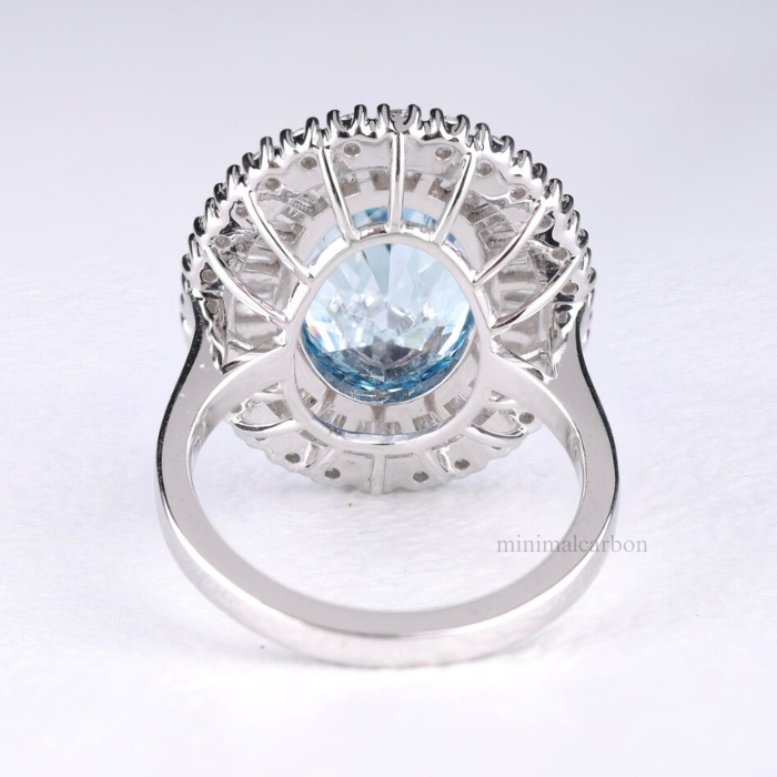 Double Halo Blue Oval Lab Grown Diamond Engagement Ring