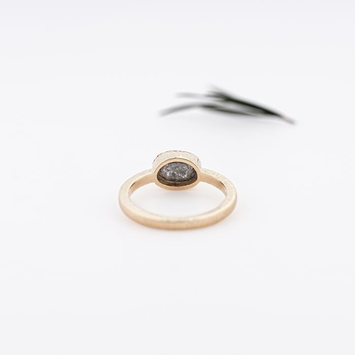 East West Oval Cut Salt & Pepper Solitaire Diamond Ring