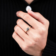East West Oval Cut Salt & Pepper Solitaire Diamond Ring