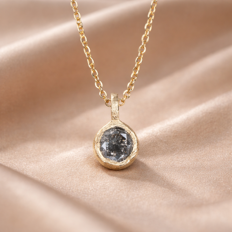 Round Salt and Pepper Diamond Solitaire Pendant