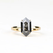 Elongated Hexagon Salt And Pepper Diamond Ring - Minimal Carbon
