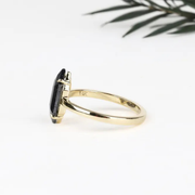 Elongated Hexagon Salt And Pepper Diamond Ring - Minimal Carbon