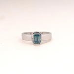 White Gold Ring with Emerald Cut Blue Gemstone - 01