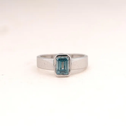 White Gold Ring with Emerald Cut Blue Gemstone - 01