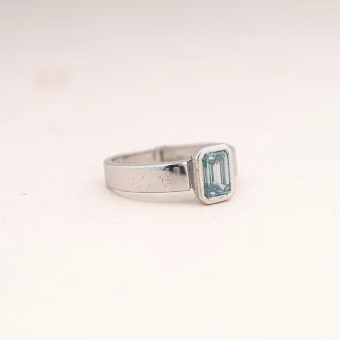 White Gold Ring with Emerald Cut Blue Gemstone - 03