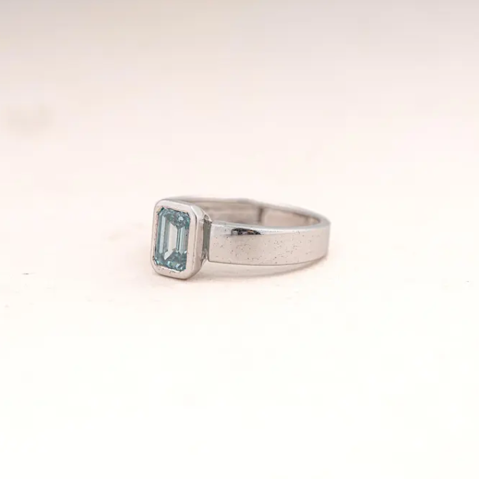 White Gold Ring with Emerald Cut Blue Gemstone - 04