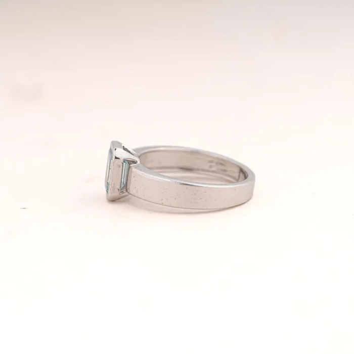 White Gold Ring with Emerald Cut Blue Gemstone - 06