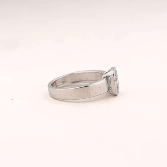White Gold Ring with Emerald Cut Blue Gemstone - 08