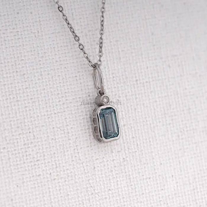 Emerald Cut Blue Lab Grown Diamond Pendant