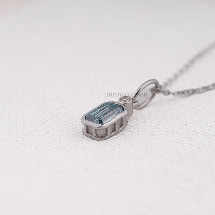Emerald Cut Blue Lab Grown Diamond Pendant