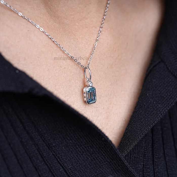 Emerald Cut Blue Lab Grown Diamond Pendant