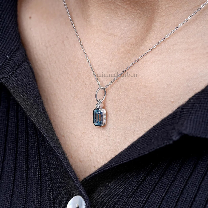 Emerald Cut Blue Lab Grown Diamond Pendant
