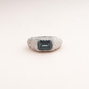 Emerald Cut Blue Sapphire Diamond Pave Band Ring