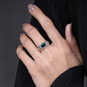 Emerald Cut Blue Sapphire Diamond Pave Band Ring