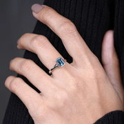 Emerald Cut Blue Sapphire Solitaire Bezel Ring