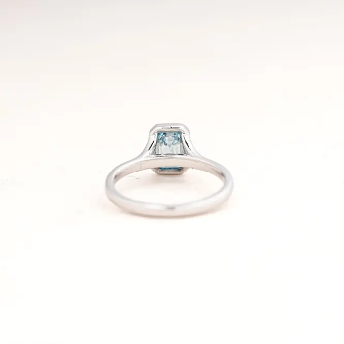 Emerald Cut Blue Sapphire Solitaire Bezel Ring