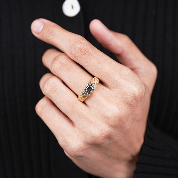 Emerald Diamond Unique Chunky Band Ring