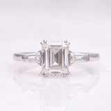 Three Stone Ring Emerald Diamond Ring - Minimal Carbon