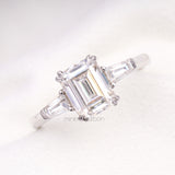 Three Stone Ring Emerald Diamond Ring - Minimal Carbon