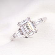 Three Stone Ring Emerald Diamond Ring - Minimal Carbon