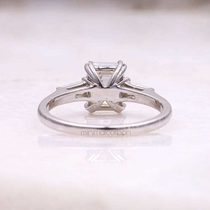 Three Stone Ring Emerald Diamond Ring - Minimal Carbon
