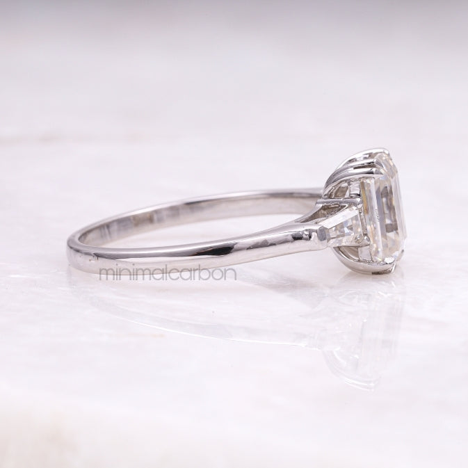 Three Stone Ring Emerald Diamond Ring - Minimal Carbon