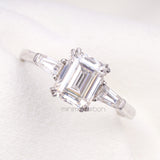 Three Stone Ring Emerald Diamond Ring - Minimal Carbon