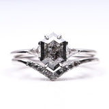 salt and pepper hexagon cut double row diamond ring