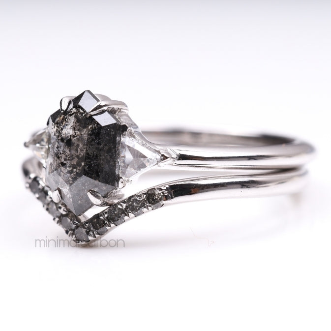 hexagon cut double row diamond ring