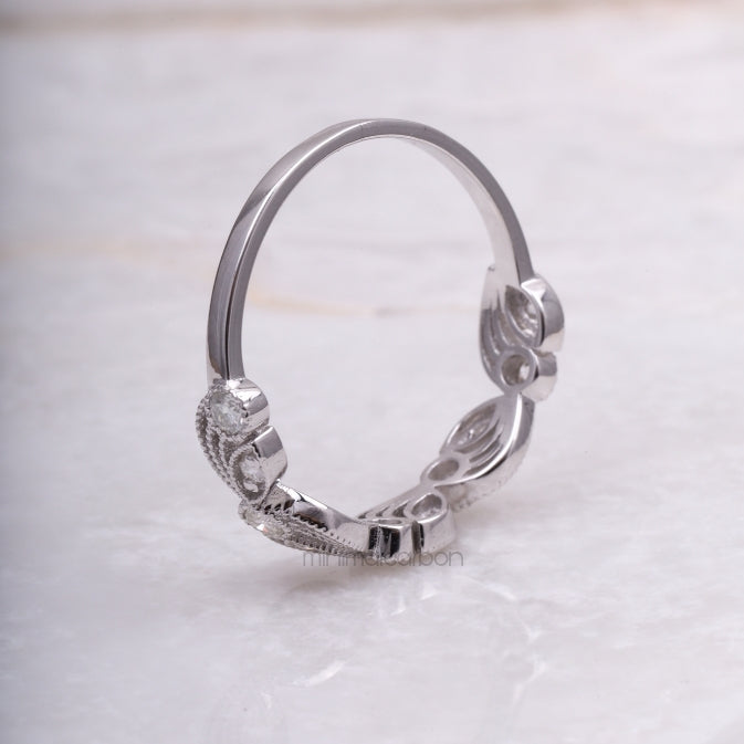 Round Brilliant Cut Moissanite Leaf Eternity Wedding Ring