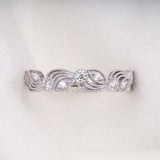 Round Brilliant Cut Moissanite Leaf Eternity Wedding Ring