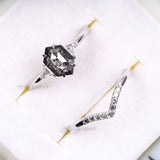 salt and pepper hexagon cut diamond
