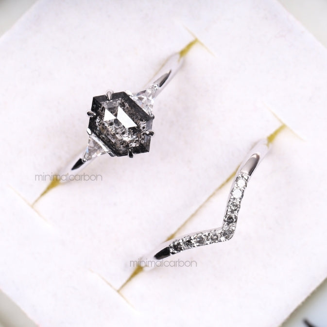 salt and pepper hexagon cut diamond