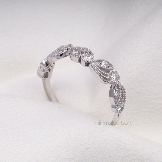 Round Brilliant Cut Moissanite Leaf Eternity Wedding Ring