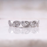 Round Brilliant Cut Moissanite Leaf Eternity Wedding Ring