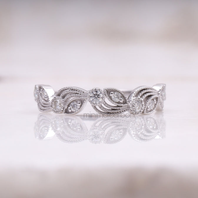Round Brilliant Cut Moissanite Leaf Eternity Wedding Ring