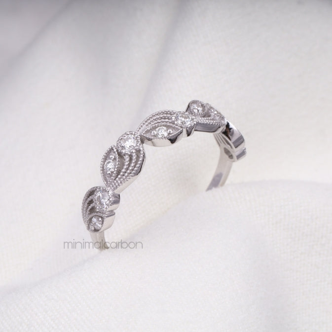 Round Brilliant Cut Moissanite Leaf Eternity Wedding Ring