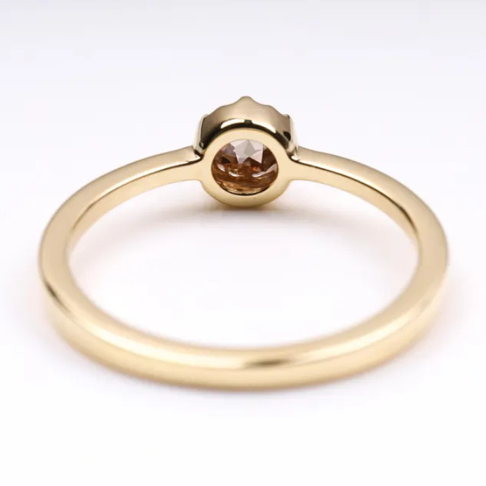 Champagne Brown Round Diamond Engagement Ring - Minimal Carbon