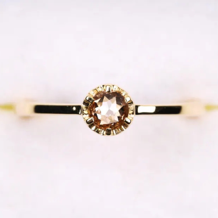 Champagne Brown Round Diamond Engagement Ring - Minimal Carbon