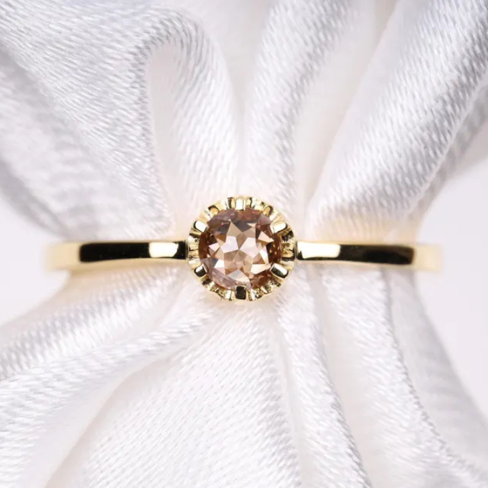 Champagne Brown Round Diamond Engagement Ring - Minimal Carbon