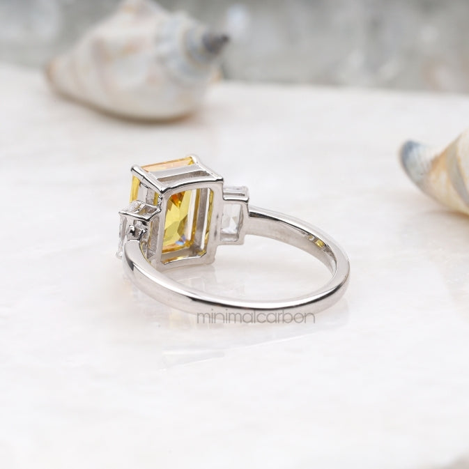Radiant Cut Citrine Ring Three Stone Ring - Minimal Carbon