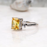 Radiant Cut Citrine Ring Three Stone Ring - Minimal Carbon