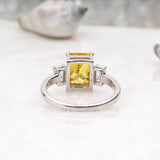 Radiant Cut Citrine Ring Three Stone Ring - Minimal Carbon