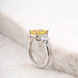 Radiant Cut Citrine Ring Three Stone Ring - Minimal Carbon