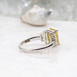 Radiant Cut Citrine Ring Three Stone Ring - Minimal Carbon