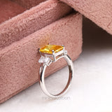 Radiant Cut Citrine Ring Three Stone Ring - Minimal Carbon