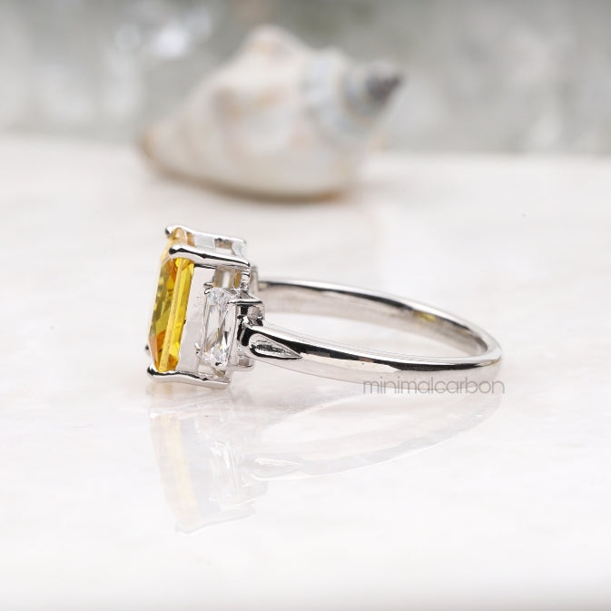 Radiant Cut Citrine Ring Three Stone Ring - Minimal Carbon