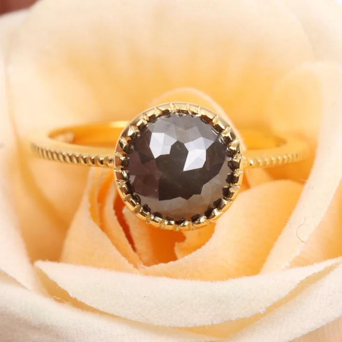 natural diamond fancy round rose cut diamond ring 